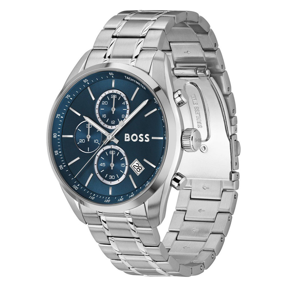 Hugo Boss Grand Prix 44mm Silver Bracelet Watch - Blue Dial