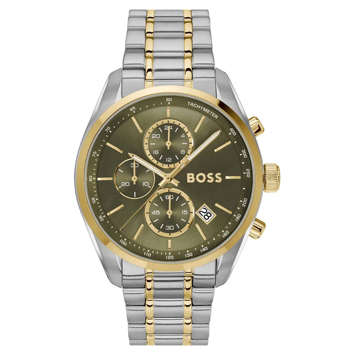 Hugo Boss Grand Prix 44 Men's 44.5mm Two-Tone Bracelet Watch - Green Dial