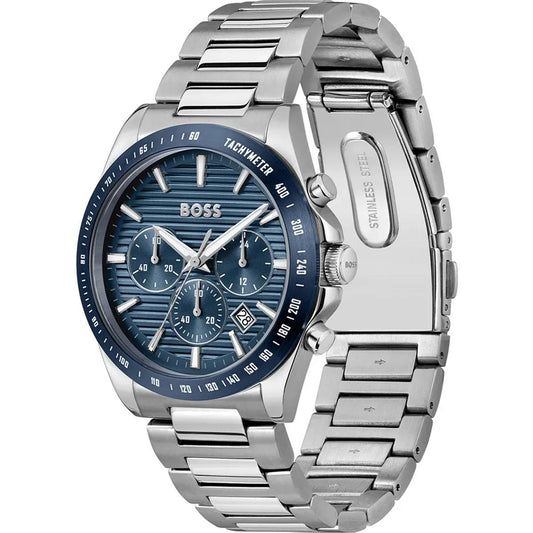 Hugo Boss Strike Men's 41mm Silver Bracelet Watch - Blue Dial