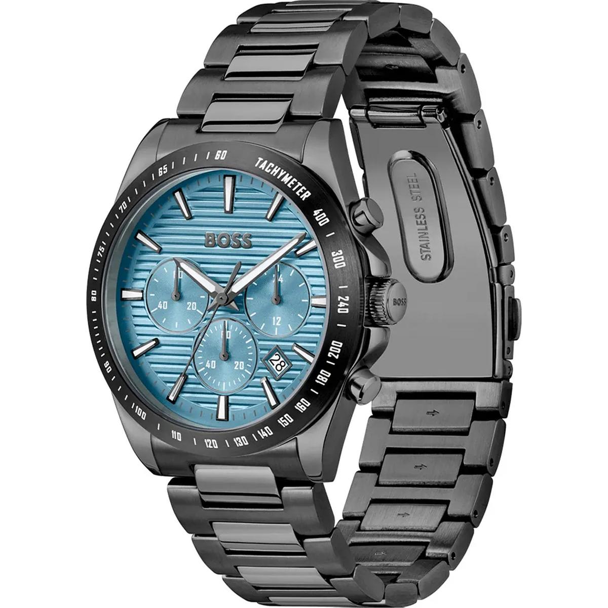 Hugo Boss Strike Men's 41mm Gray Bracelet Watch - Light Blue Dial