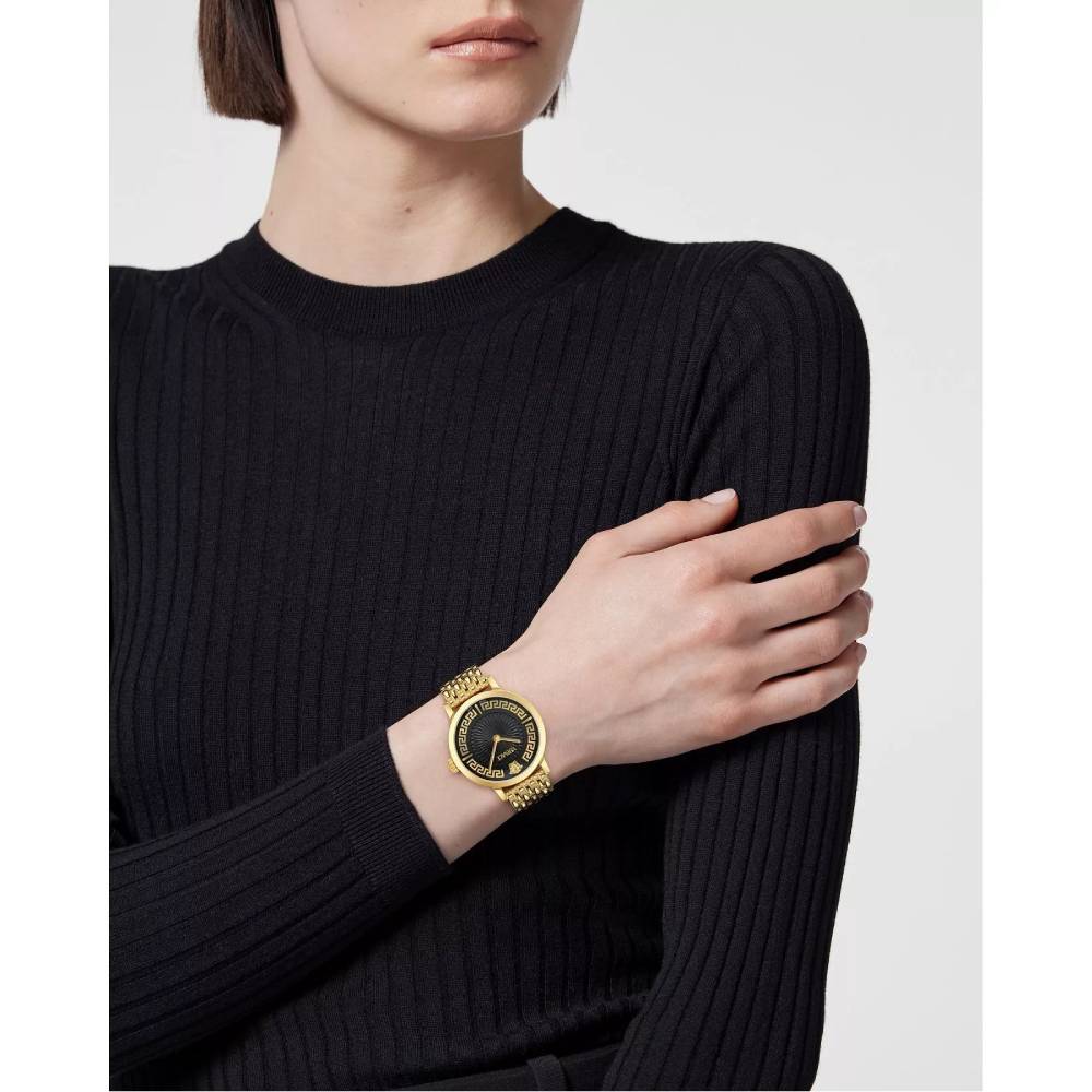 Versace Greca Fortuna Women's 35mm Gold Bracelet Watch - Black Dial