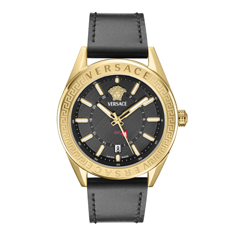Versace V-Code GMT Men's 42mm Strap Watch - Black