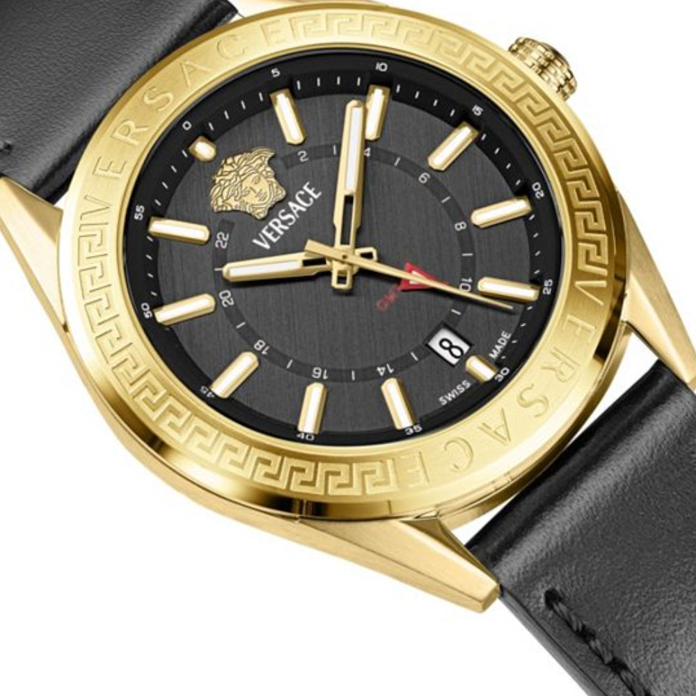 Versace V-Code GMT Men's 42mm Strap Watch - Black
