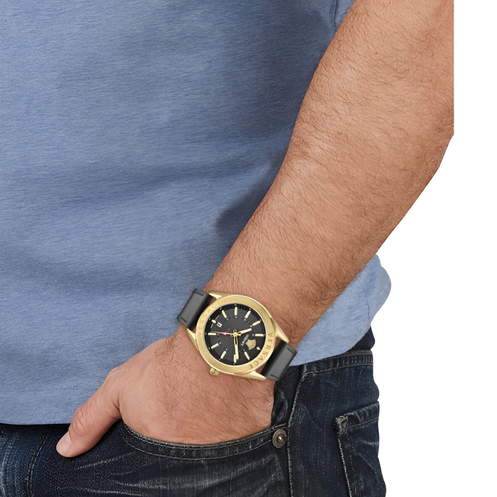 Versace V-Code GMT Men's 42mm Strap Watch - Black