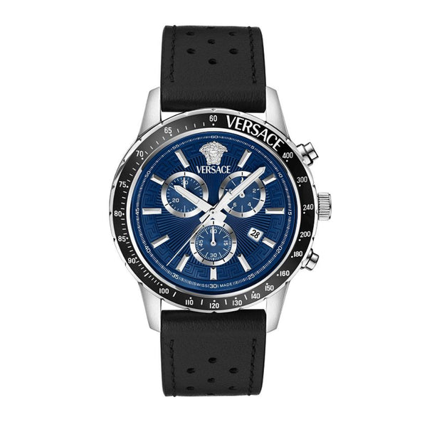 Versace Sport Chrono Men's 44mm Black Strap Watch - Blue Dial– Curacao
