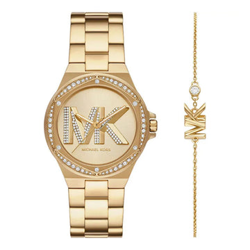 Reloj de cuarzo con logotipo pavé para mujer Michael Kors Lennox de 37 mm, dorado 