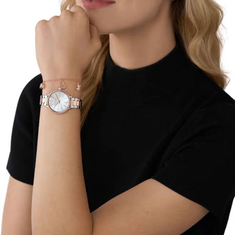 Michael Kors Pyper Women's 32mm Quartz Two Tone Bracelet Watch - White Dial