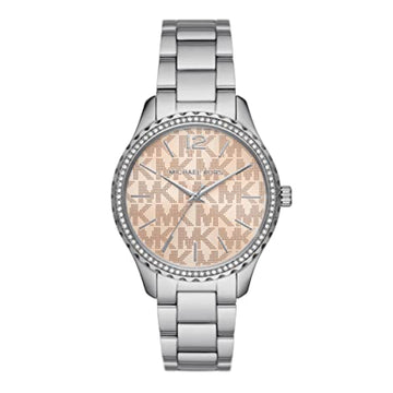 Reloj de cuarzo Michael Kors Layton para mujer, de acero inoxidable y 38 mm, color plateado