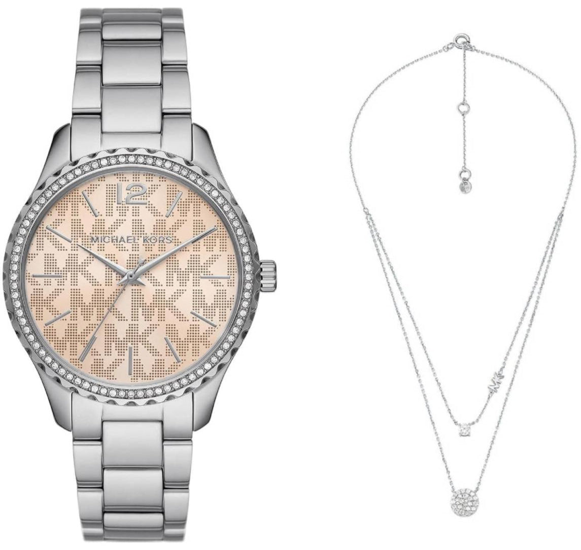 Michael Kors Layton 38mm Double Layered Disk Necklace Watch - Silver