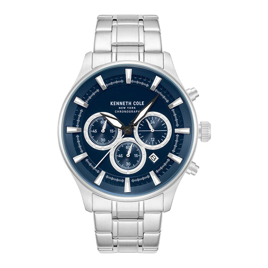 Kenneth Cole New York Skeleton Men's Silver Bracelet Watch - Blue Dial