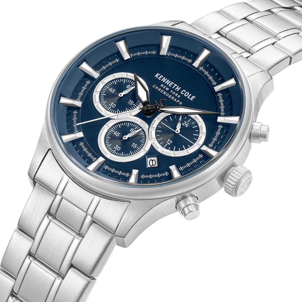 Kenneth Cole New York Skeleton Men's Silver Bracelet Watch - Blue Dial