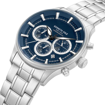 Kenneth Cole New York Skeleton Men's Silver Bracelet Watch - Blue Dial
