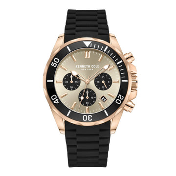 Reloj de cuarzo Kenneth Cole para hombre, correa negra, 42 mm, esfera dorada