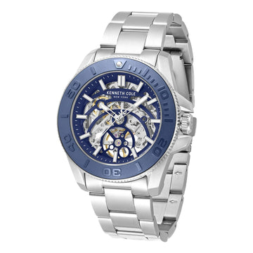Kenneth Cole New York Skeleton Men's Silver Bracelet Watch - Blue Dial