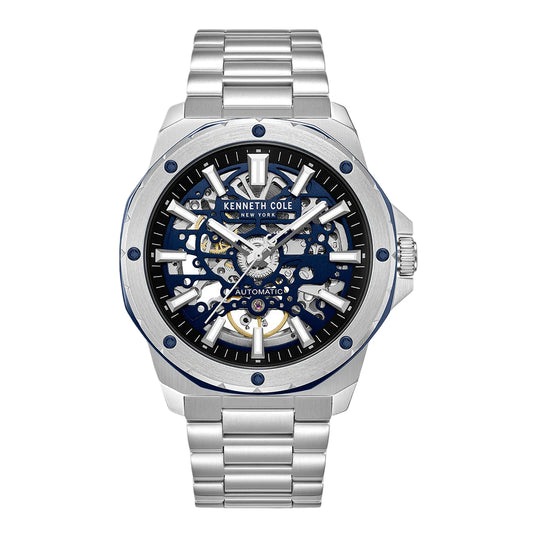 Kenneth Cole New York Skeleton Men's 45mm Silver Bracelet Watch - Blue Dial