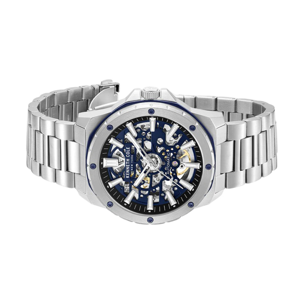Kenneth Cole New York Skeleton Men's 45mm Silver Bracelet Watch - Blue Dial