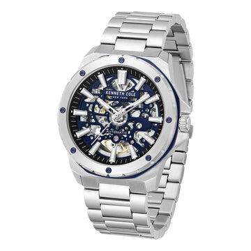 Kenneth Cole New York Skeleton Men's 45mm Silver Bracelet Watch - Blue Dial