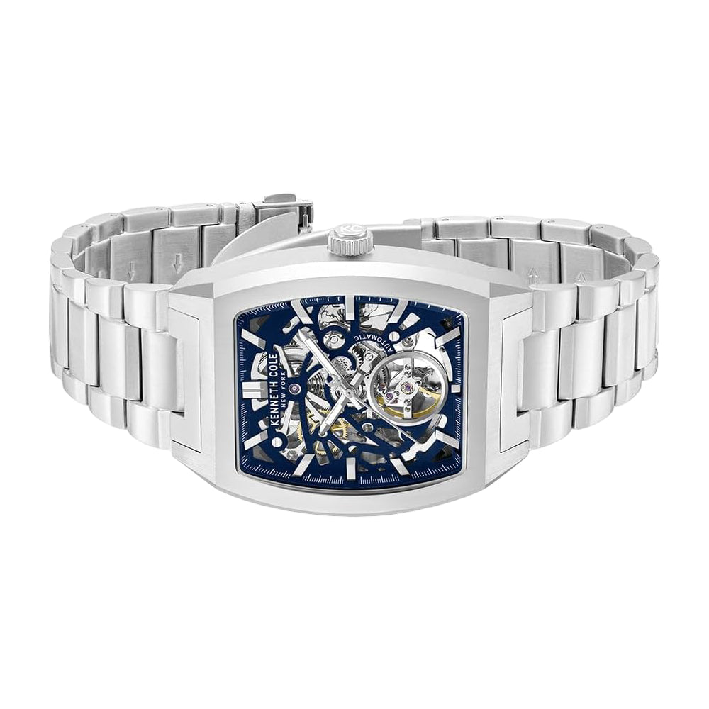 Kenneth Cole New York Skeleton Men's Silver Bracelet Watch - Blue Dial