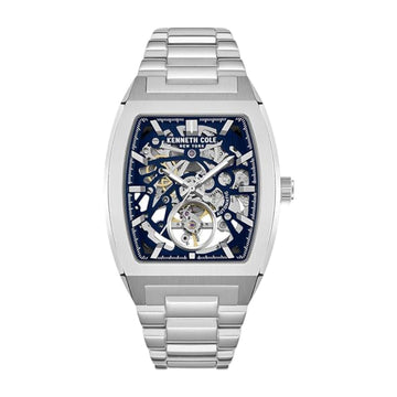 Kenneth Cole New York Skeleton Men's Silver Bracelet Watch - Blue Dial