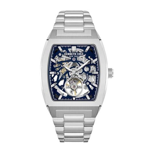 Kenneth Cole New York Skeleton Men's Silver Bracelet Watch - Blue Dial