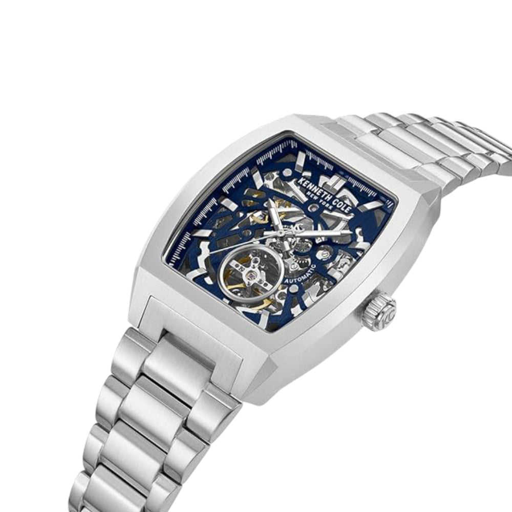 Kenneth Cole New York Skeleton Men's Silver Bracelet Watch - Blue Dial