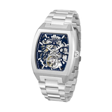 Kenneth Cole New York Skeleton Men's Silver Bracelet Watch - Blue Dial