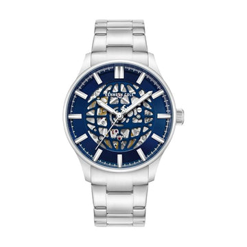 Kenneth Cole Newyork Men's 44mm Skeleton Silver Bracelet Watch - Blue Dial
