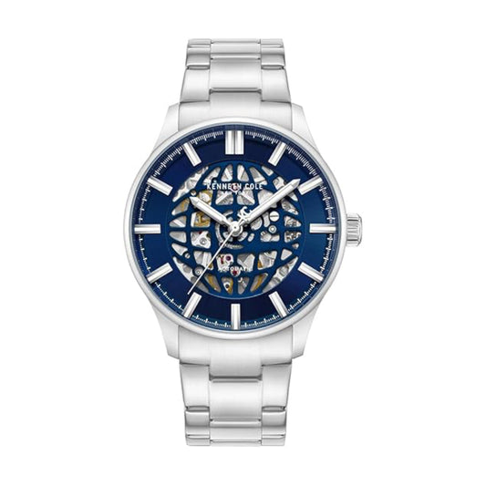 Kenneth Cole Newyork Men's 44mm Skeleton Silver Bracelet Watch - Blue Dial