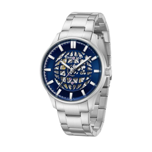 Kenneth Cole Newyork Men's 44mm Skeleton Silver Bracelet Watch - Blue Dial