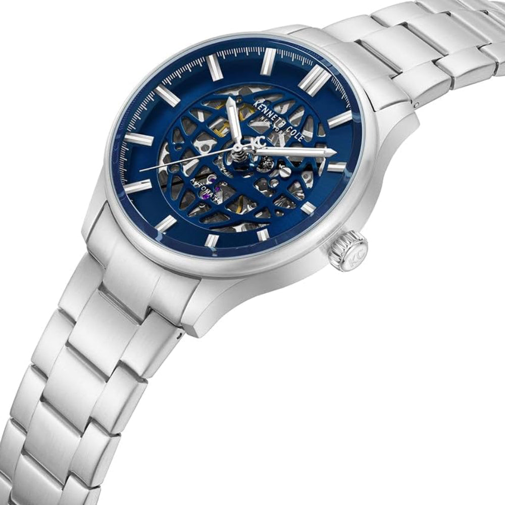 Kenneth Cole Newyork Men's 44mm Skeleton Silver Bracelet Watch - Blue Dial