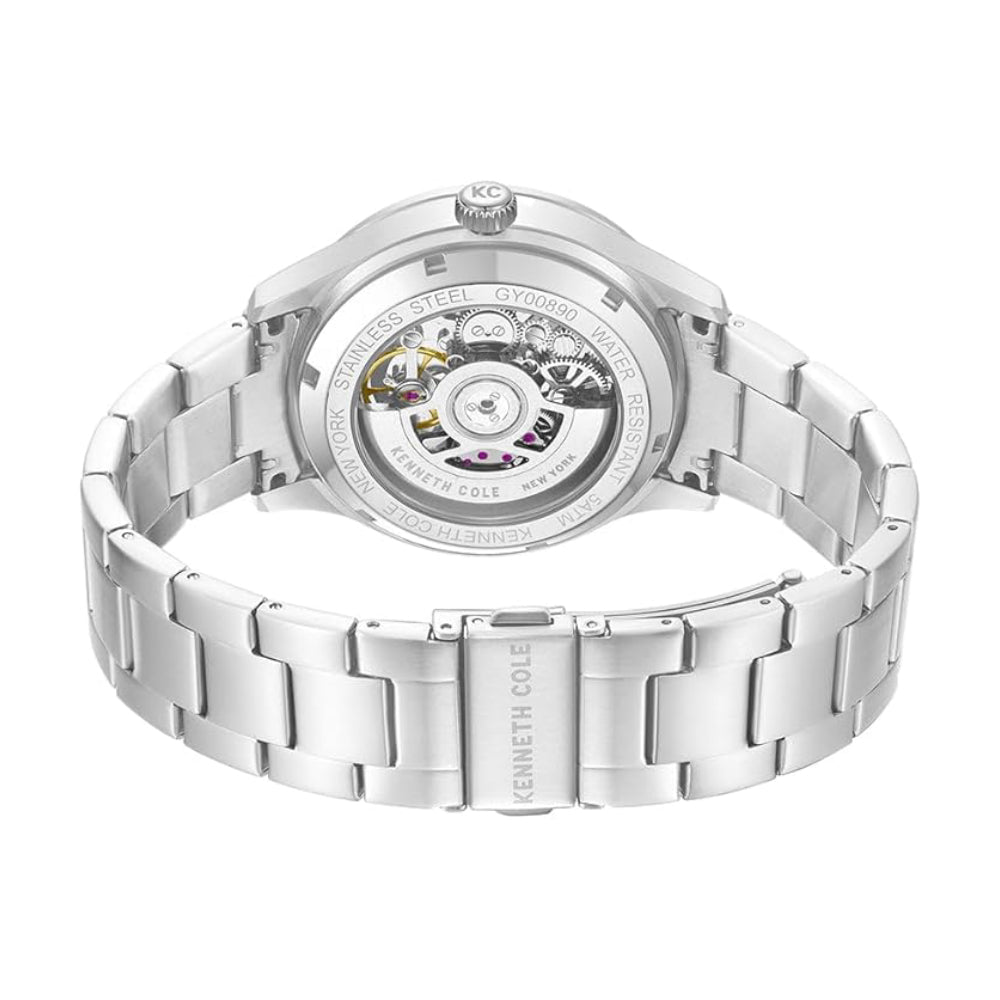 Kenneth Cole Newyork Men's 44mm Skeleton Silver Bracelet Watch - Blue Dial