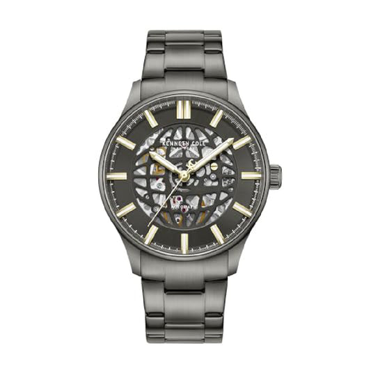 Kenneth Cole Newyork Men's 44mm Skeleton Gray Bracelet Watch - Black Dial