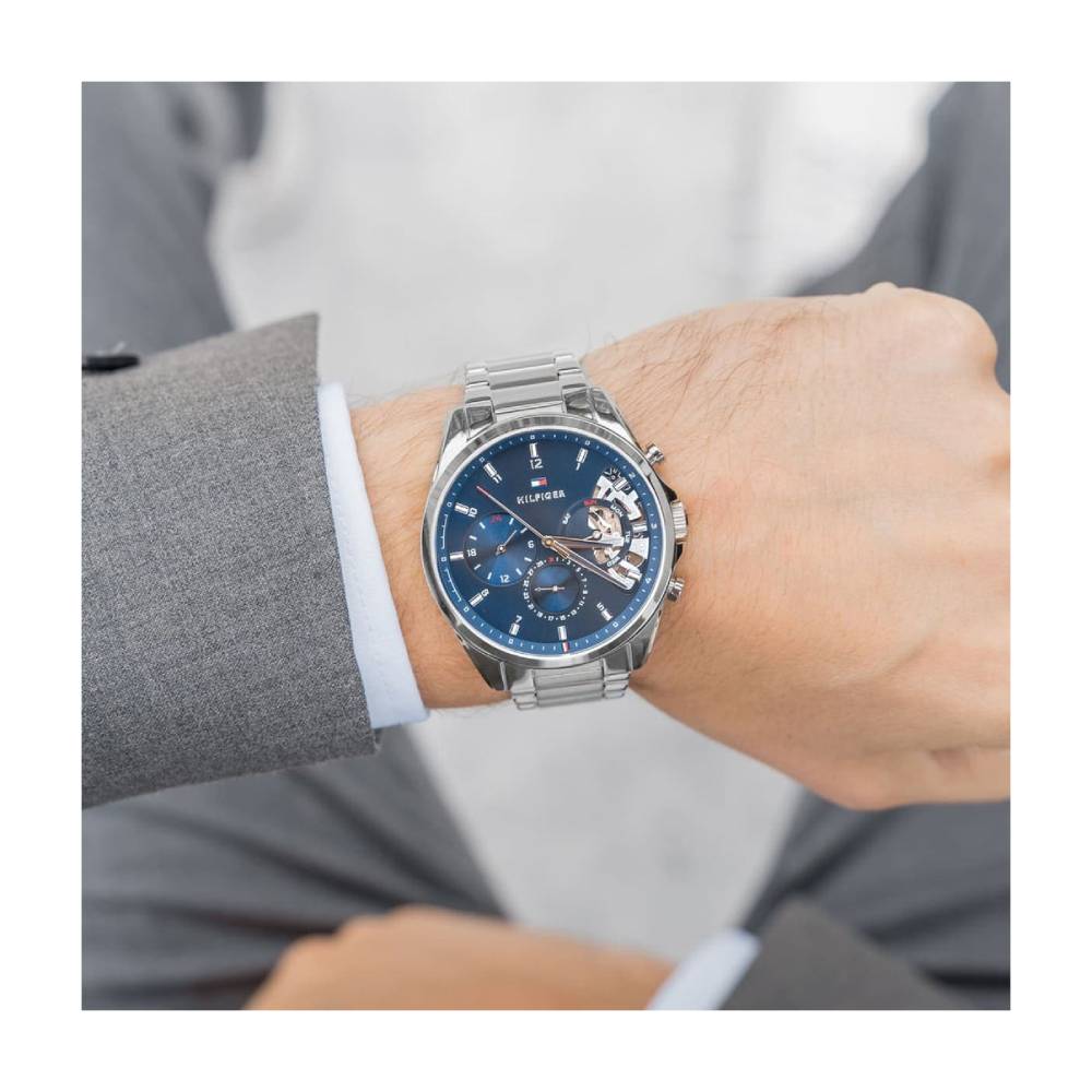 Tommy Hilfiger Baker Men's 44mm Silver Bracelet Watch - Blue