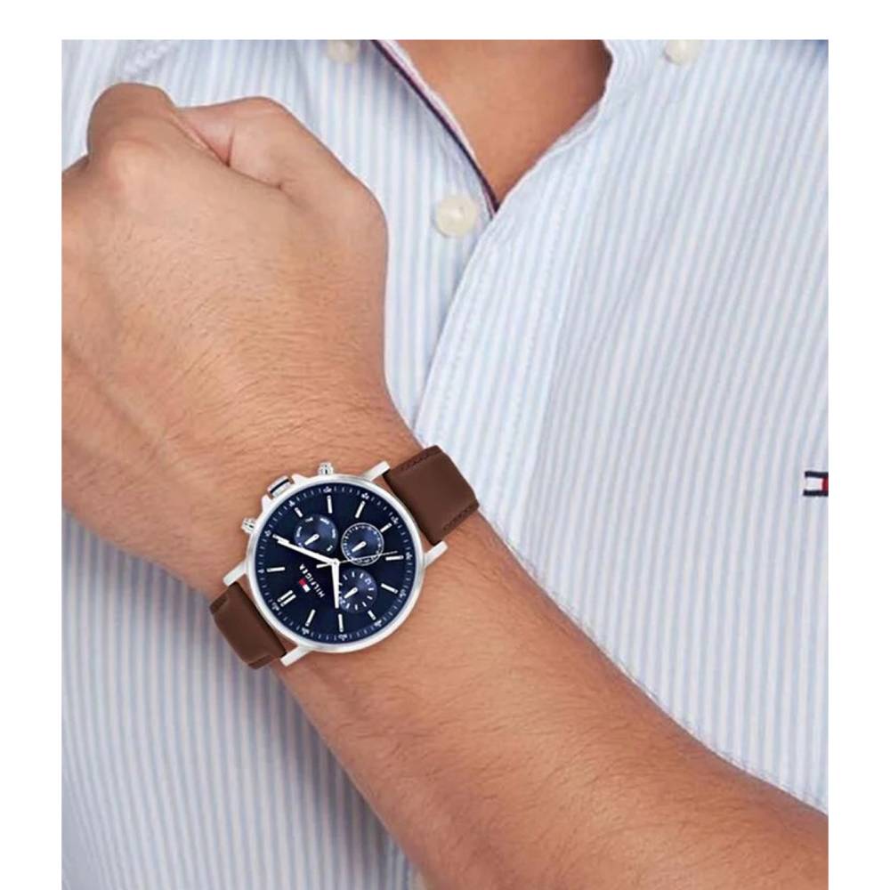 Tommy Hilfiger Tyson Men's 44mm Brown Strap Watch - Blue Dial