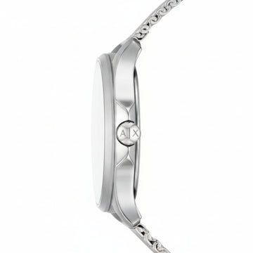 Reloj Armani Exchange para mujer con correa plateada de 36 mm y tres manecillas, esfera rosa