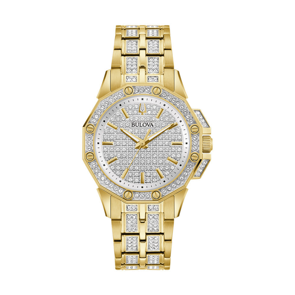 Bulova Octava Crystal Women's 34mm Quartz Two Tone Stainless Steel Bracelet Watch - Silver Dial