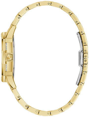 Reloj de cuarzo de dos tonos Bulova Octava Crystal para mujer, de 34 mm, con pulsera de acero inoxidable y esfera plateada 