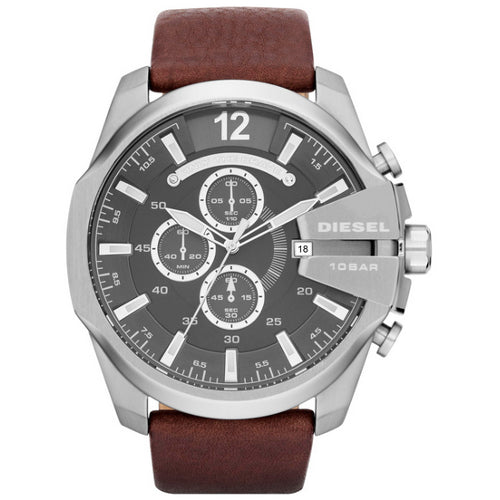 Diesel Men's Mega Chief Chronograph Leather Strap Watch - Brown - Curacao