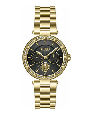 Reloj de cuarzo Versus Versace Sertie para mujer, de 36 mm, con pulsera de acero inoxidable y dorado, esfera negra 