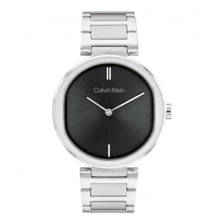 Reloj de cuarzo Calvin Klein Sensation para mujer, de acero inoxidable y plata, de 36 mm, esfera negra