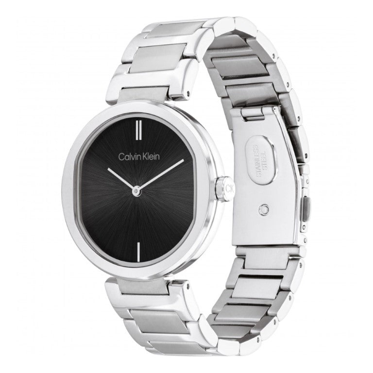 Reloj de cuarzo Calvin Klein Sensation para mujer, de acero inoxidable y plata, de 36 mm, esfera negra