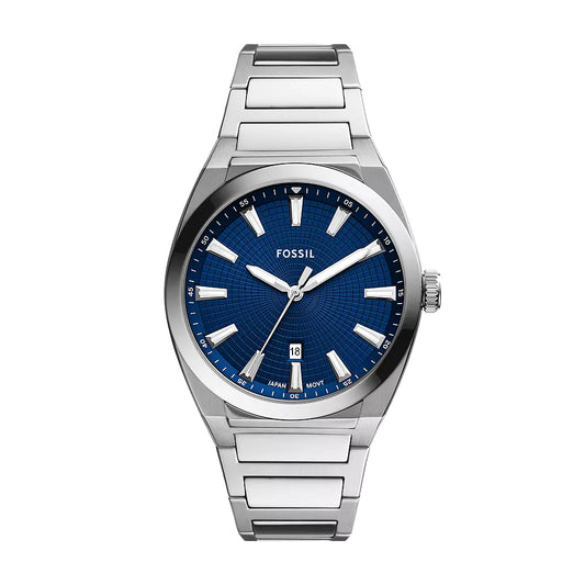 Fossil Everett Men's 42mm Silver-Tone Bracelet Watch - Blue Dial