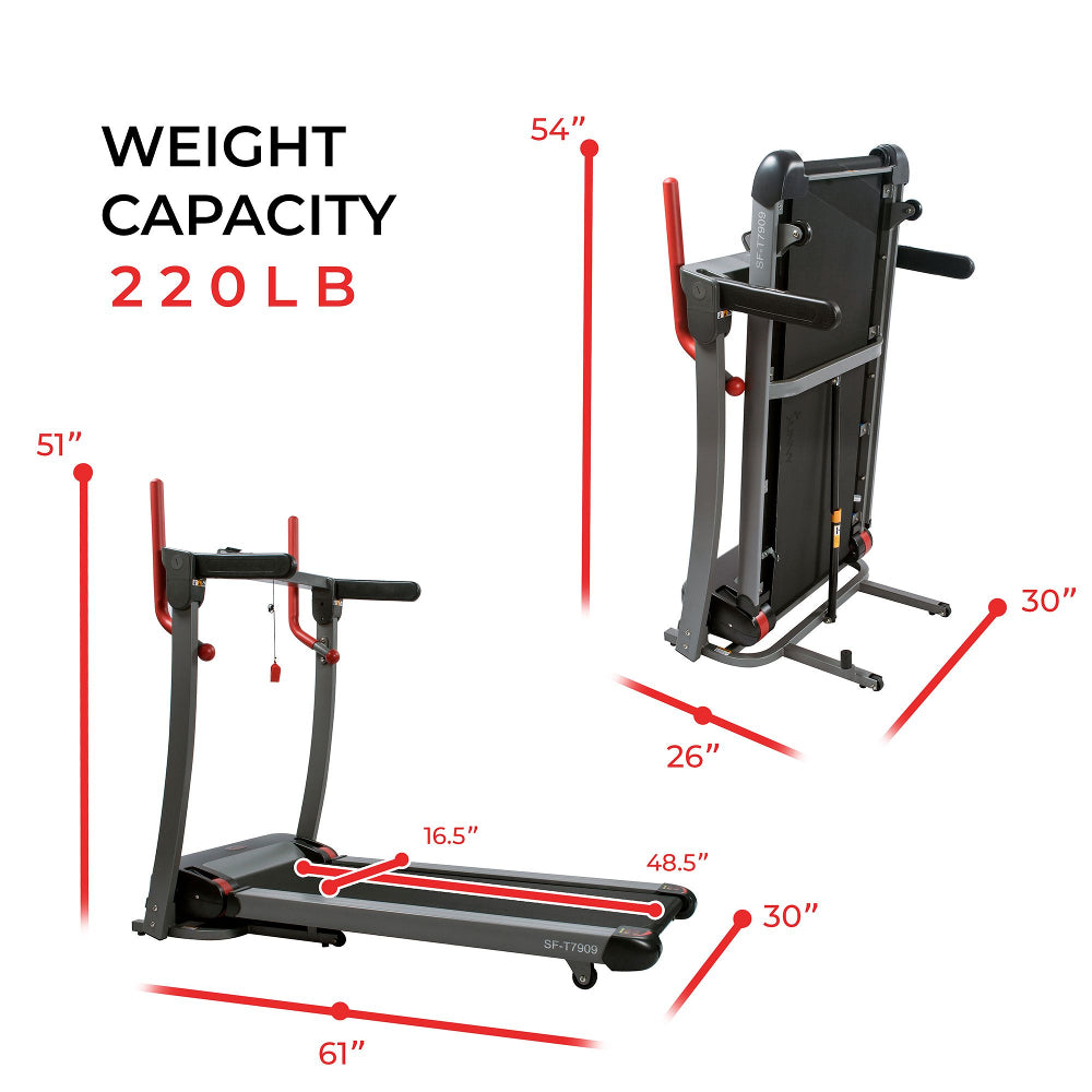 ?Sunny Health & Fitness Incline Folding Treadmill with Bluetooth Speakers and USB Charging