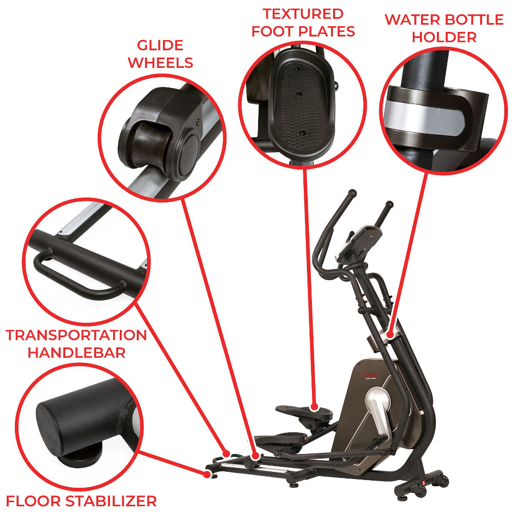 ?Sunny Health & Fitness Cardio Climber Circuit Zone Elliptical Trainer Machine with LCD Monitor - Black - Curacao
