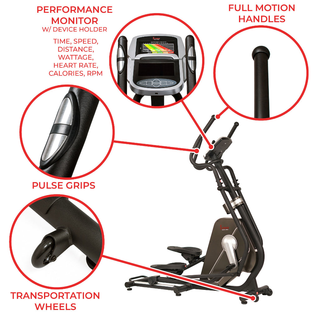 ?Sunny Health & Fitness Cardio Climber Circuit Zone Elliptical Trainer Machine with LCD Monitor - Black - Curacao