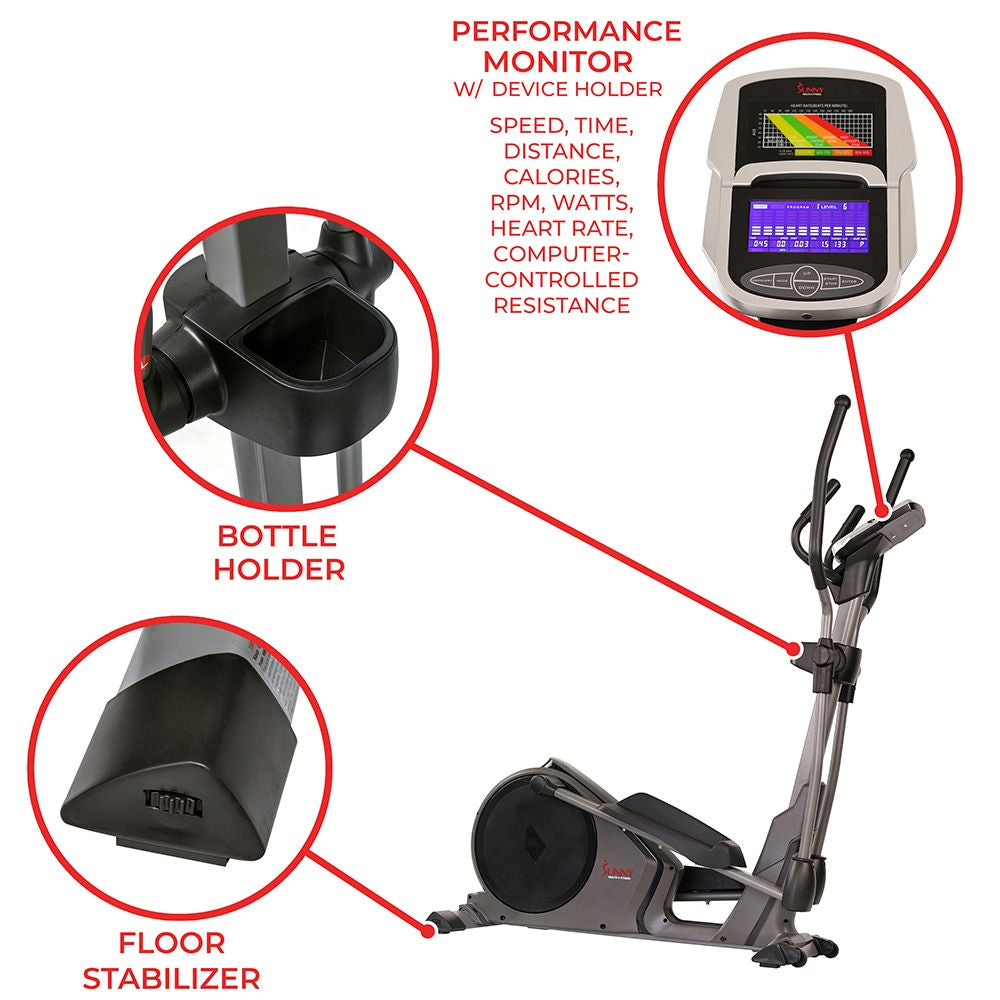Sunny Magnetic Elliptical Cross Trainer Machine with Pulse Sensors and Device Holder - Curacao