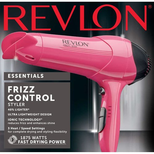 Secador de pelo iónico con control del frizz de 1875 vatios de Revlon, color rosa y negro