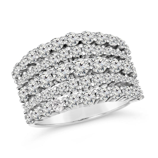 Anna Zuckerman Anastasia 58 Women's 3 ct. Diamond Crystalline 5 O'Clock Cocktail Ring in Platinum-Plating over 925 Sterling Silver - Size 9