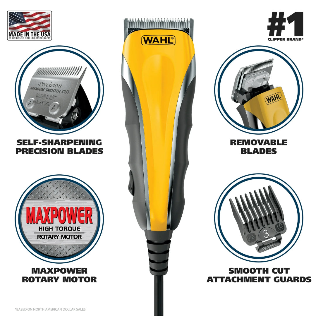 Wahl LifeProof Corded Hair Clipper Kit, Men or Women, 21pc, Yellow - 79610-600