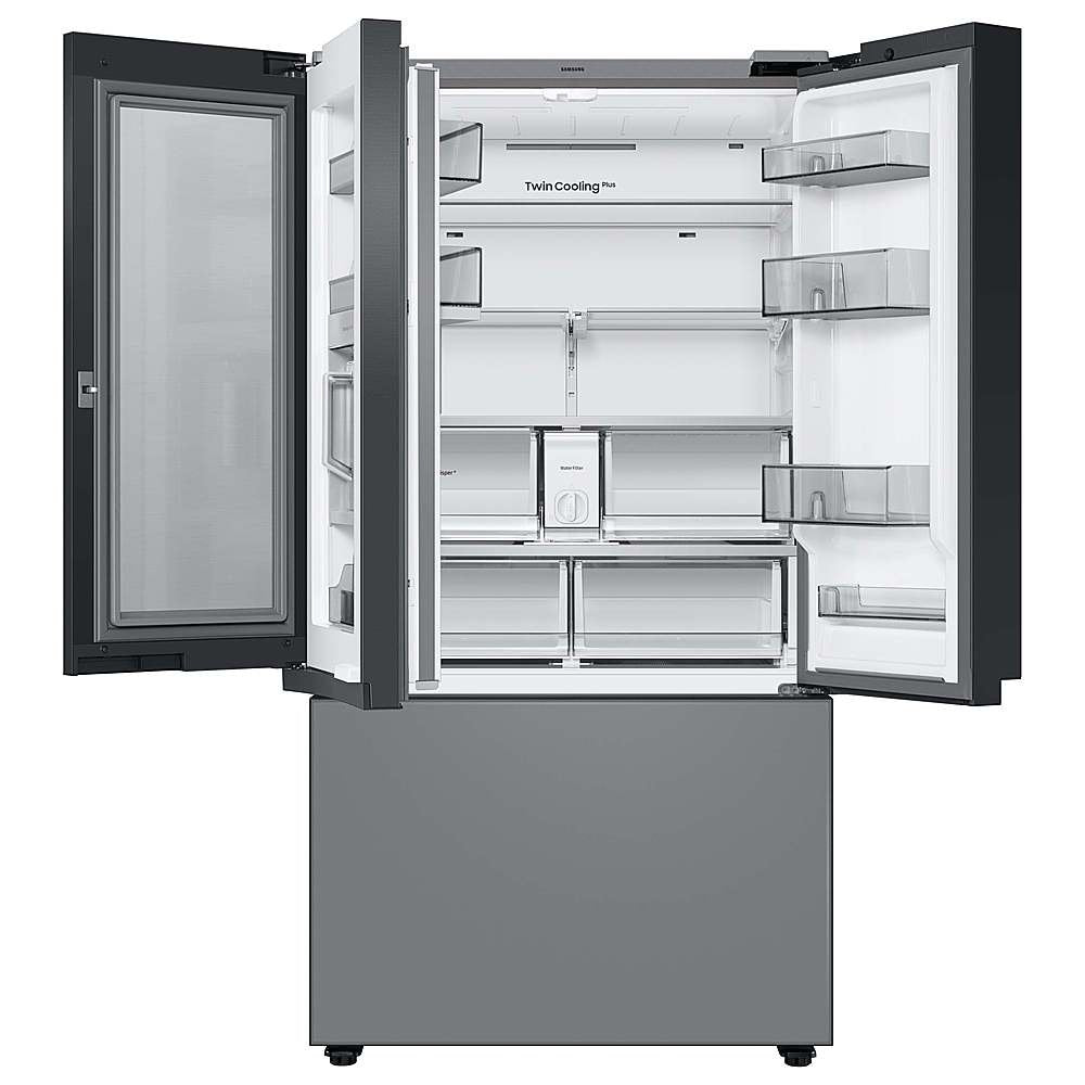 Refrigerador Samsung Bespoke de 24 pies cúbicos con tres puertas francesas y profundidad de mostrador, vidrio gris, certificación ENERGY STAR